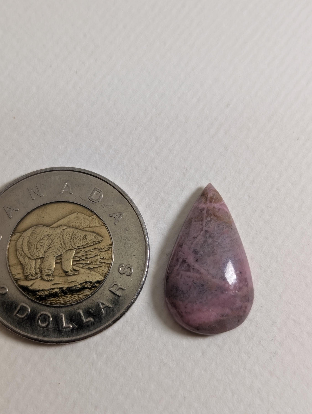 Rhodonite Cabochon, 24 x 14 mm, Handmade Pear, from British Columbia, Canada