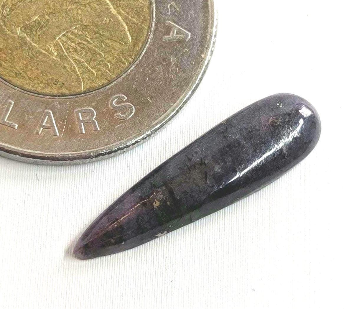 Corundum-Sapphire Cabochon, 24 x 12 mm, Handmade Long Pear, from Newfoundland and Labrador, Canada