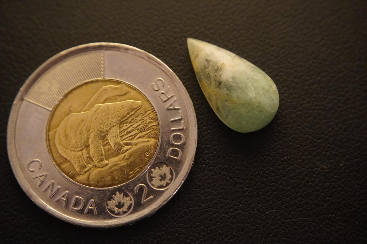 Fluorite Cabochon, 18 x 10 mm, Handmade Pear, from Newfoundland and Labrador, Canada