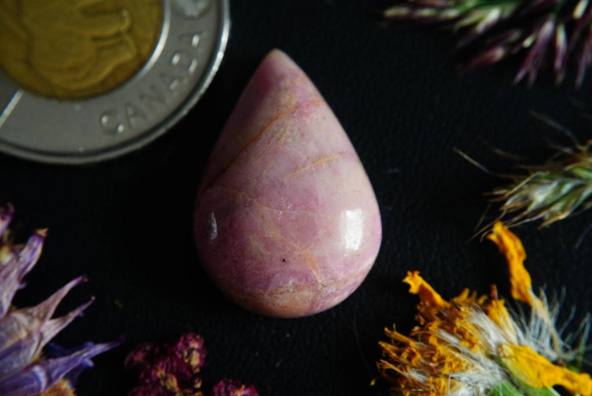Rhodonite Cabochon, 24 x 16 mm, Handmade Pear, from British Columbia, Canada