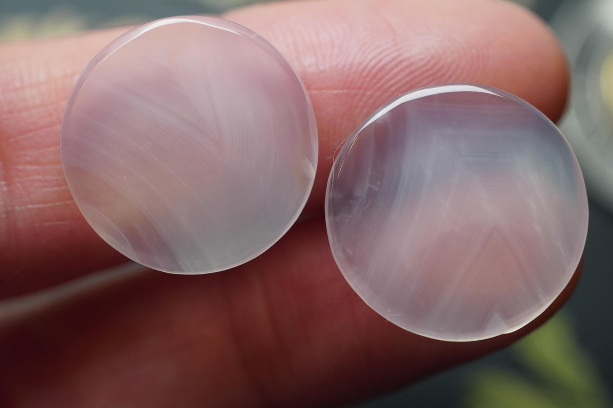 Agate Cabochons, 18 x 3.5 mm, Handmade Round Pair, from British Columbia, Canada