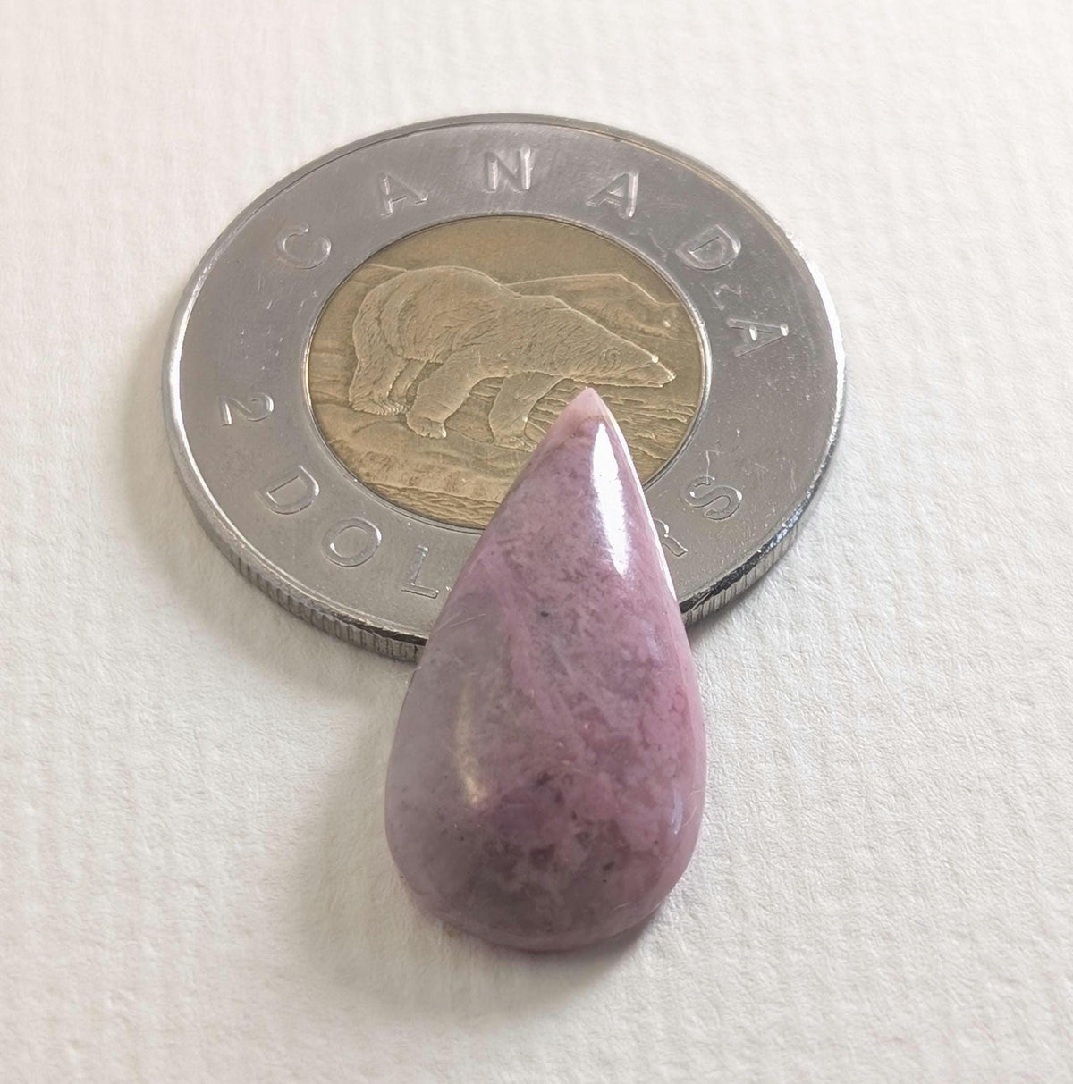 Rhodonite Cabochon, 24 x 12 mm, Handmade Pear, from British Columbia, Canada