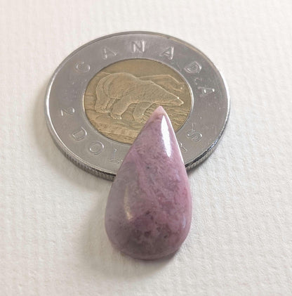 Rhodonite Cabochon, 24 x 12 mm, Handmade Pear, from British Columbia, Canada