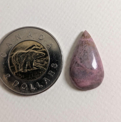 Rhodonite Cabochon, 24 x 14 mm, Handmade Pear, from British Columbia, Canada