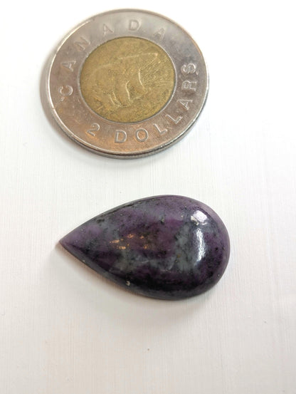 Corundum-Sapphire Cabochon, 32 x 22 mm, Handmade Pear, from Newfoundland and Labrador, Canada