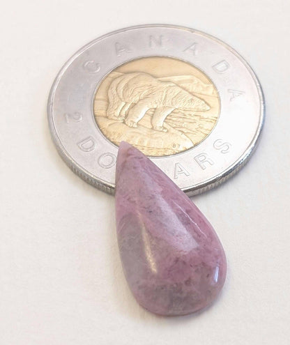 Rhodonite Cabochon, 24 x 12 mm, Handmade Pear, from British Columbia, Canada