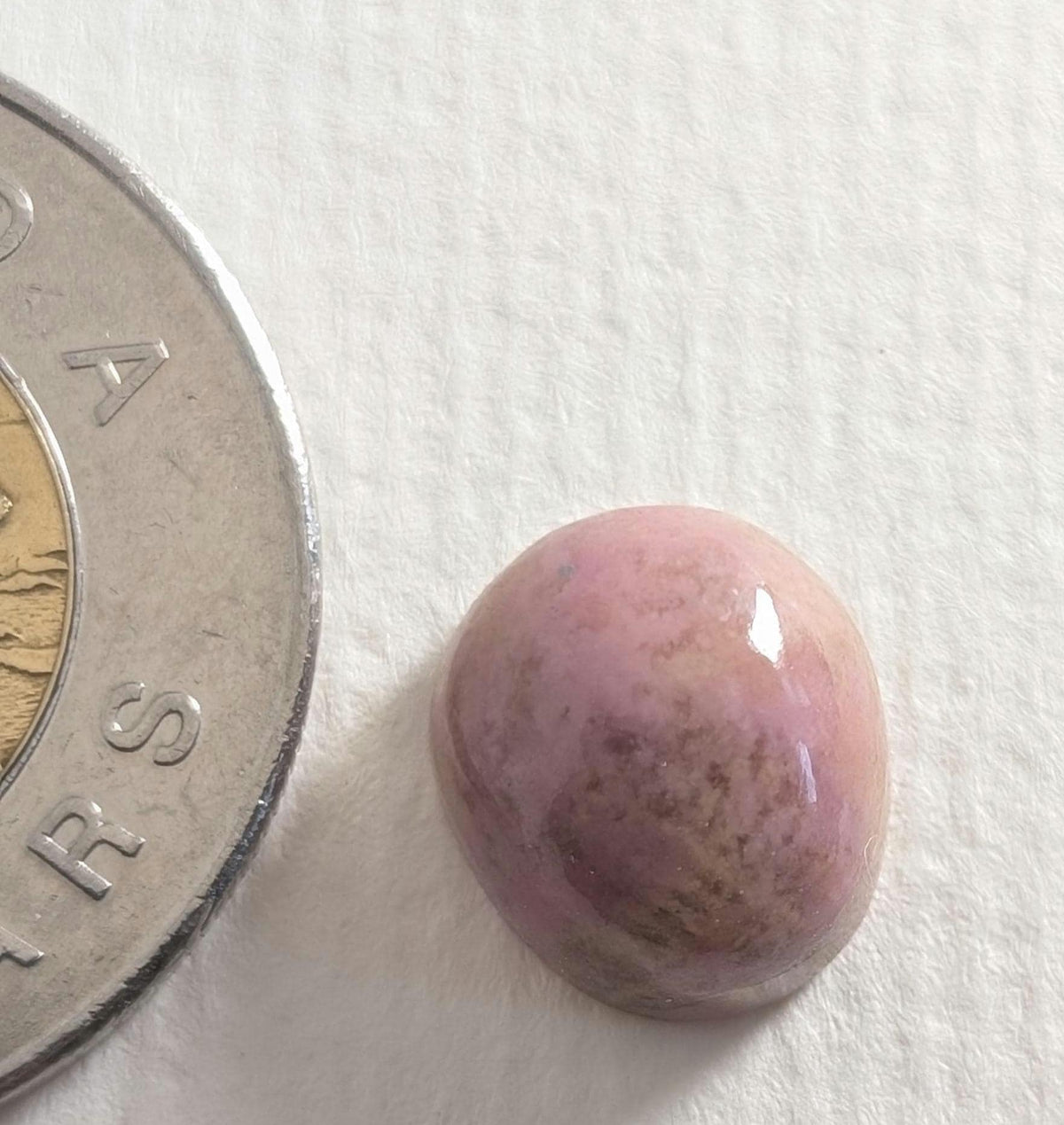 Rhodonite Cabochon, 12 x 11 mm, Handmade Oval, from British Columbia, Canada