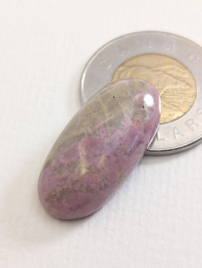 Rhodonite Cabochon, 30 x 14 mm, Handmade Oval, from British Columbia, Canada