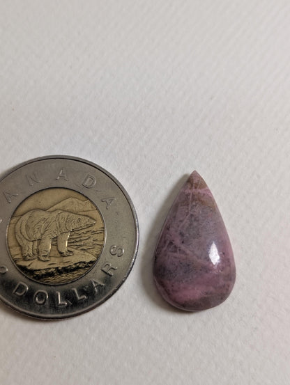 Rhodonite Cabochon, 24 x 14 mm, Handmade Pear, from British Columbia, Canada