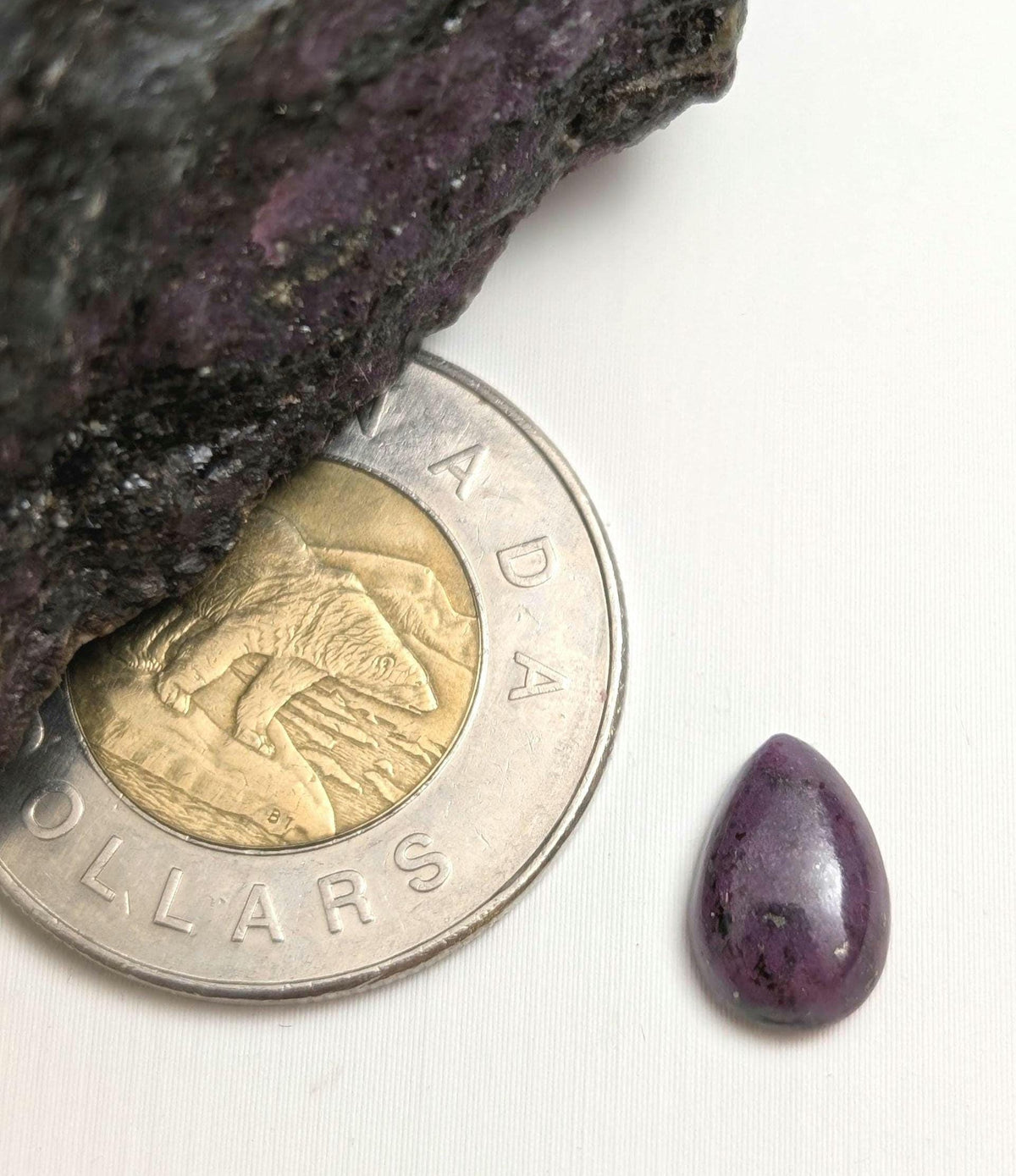 Corundum-Sapphire Cabochon, 12 x 8 mm, Handmade Pear, from Newfoundland and Labrador, Canada