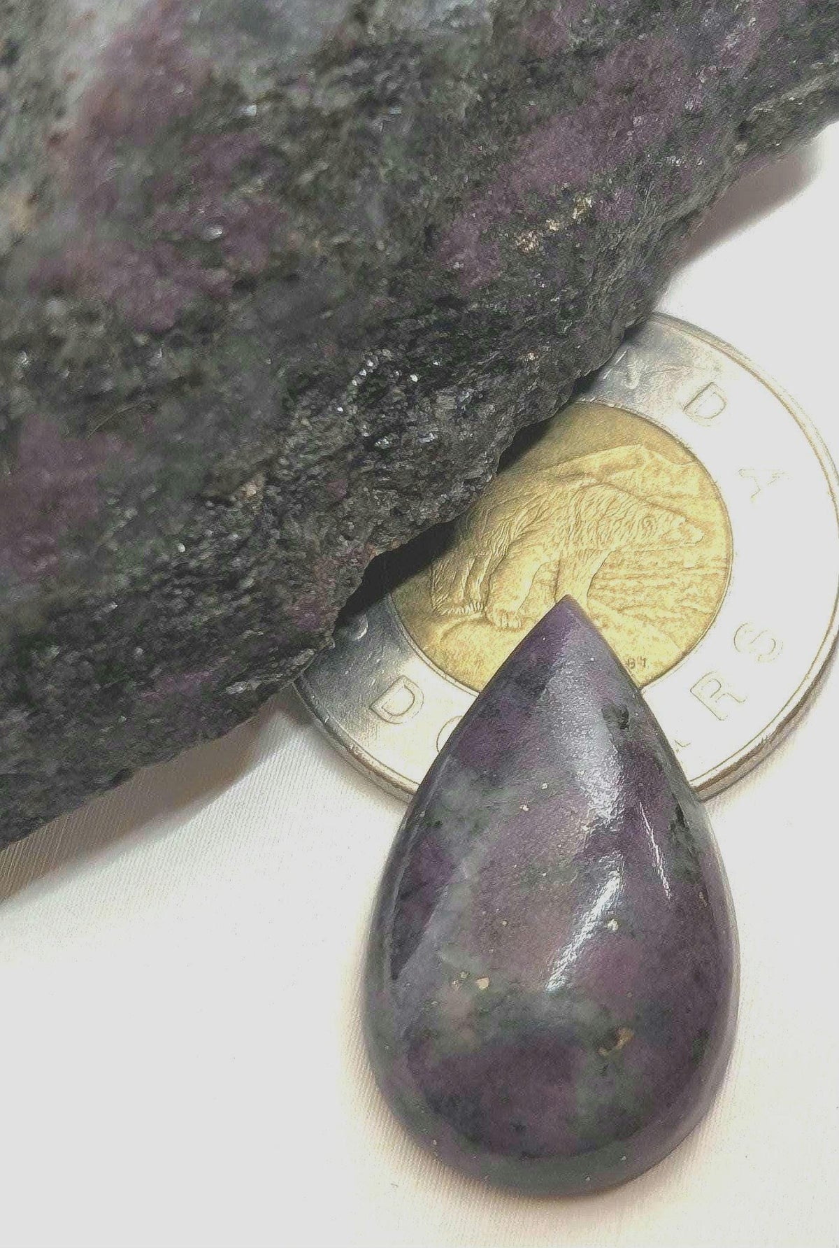 Corundum-Sapphire Cabochon, 32 x 22 mm, Handmade Pear, from Newfoundland and Labrador, Canada