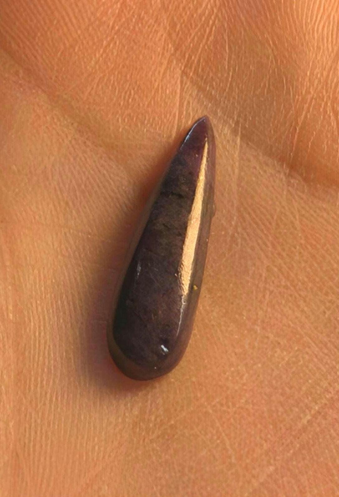 Corundum-Sapphire Cabochon, 24 x 12 mm, Handmade Long Pear, from Newfoundland and Labrador, Canada