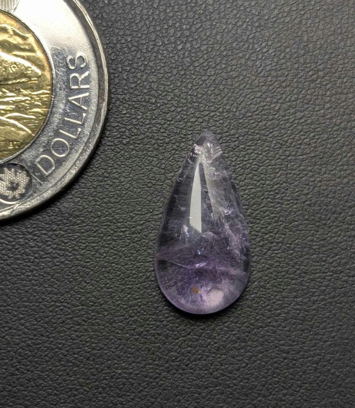 Amethyst Cabochon, 19 x 10 mm, Handmade Pear, from Newfoundland and Labrador, Canada