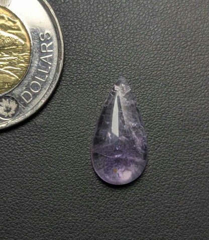 Amethyst Cabochon, 19 x 10 mm, Handmade Pear, from Newfoundland and Labrador, Canada