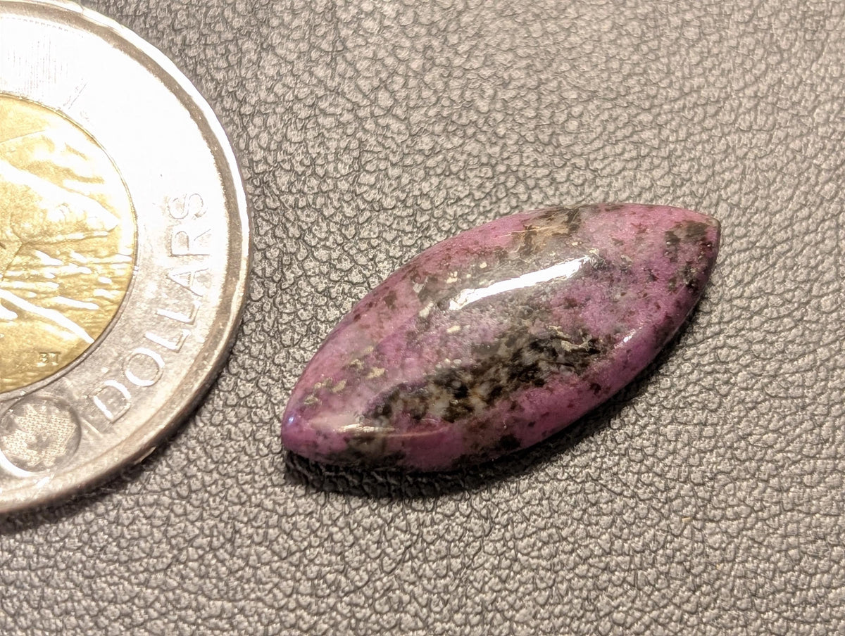 Corundum-Sapphire Cabochon, 25 x 11 mm, Handmade Marquise, from Newfoundland and Labrador, Canada
