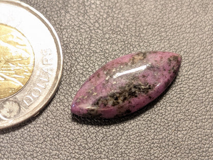 Corundum-Sapphire Cabochon, 25 x 11 mm, Handmade Marquise, from Newfoundland and Labrador, Canada