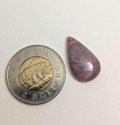 Rhodonite Cabochon, 24 x 14 mm, Handmade Pear, from British Columbia, Canada