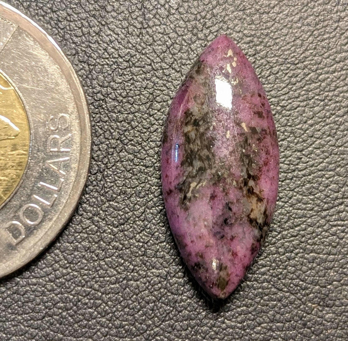 Corundum-Sapphire Cabochon, 25 x 11 mm, Handmade Marquise, from Newfoundland and Labrador, Canada