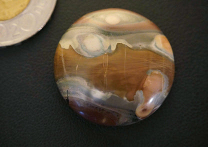 Picture Jasper Cabochon, 28 x 7 mm, Handmade Round, from Newfoundland and Labrador, Canada