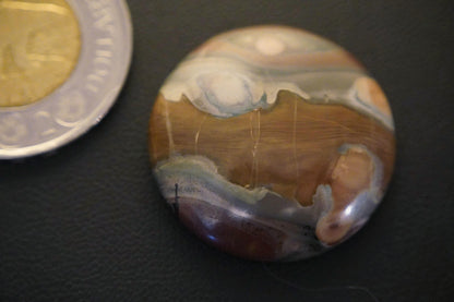 Picture Jasper Cabochon, 28 x 7 mm, Handmade Round, from Newfoundland and Labrador, Canada