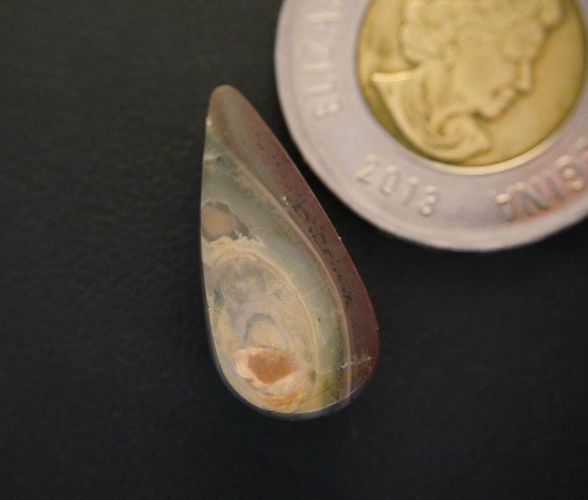 Orbicular Jasper Cabochon, 24 x 12 mm, Handmade Pear, from Newfoundland and Labrador, Canada