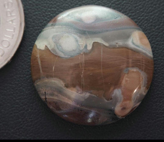 Cabochon en jaspe paysage, 28 x 7 mm, rond fait main, provenant de Terre-Neuve-et-Labrador, Canada
