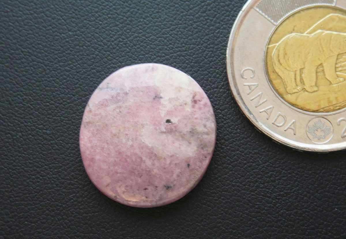 Rhodonite Cabochon, 22 x 4 mm, Handmade Round, from British Columbia, Canada