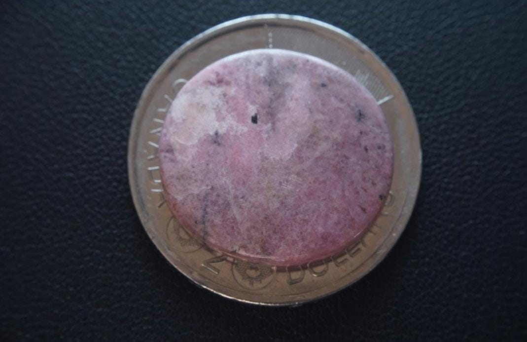 Rhodonite Cabochon, 22 x 4 mm, Handmade Round, from British Columbia, Canada
