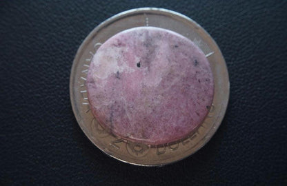 Rhodonite Cabochon, 22 x 4 mm, Handmade Round, from British Columbia, Canada