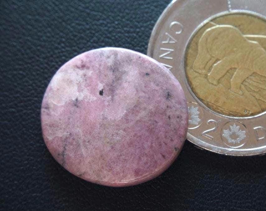 Rhodonite Cabochon, 22 x 4 mm, Handmade Round, from British Columbia, Canada