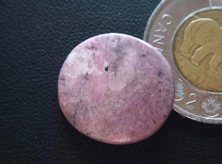 Rhodonite Cabochon, 22 x 4 mm, Handmade Round, from British Columbia, Canada