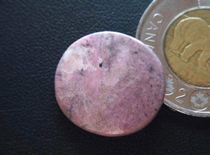 Rhodonite Cabochon, 22 x 4 mm, Handmade Round, from British Columbia, Canada