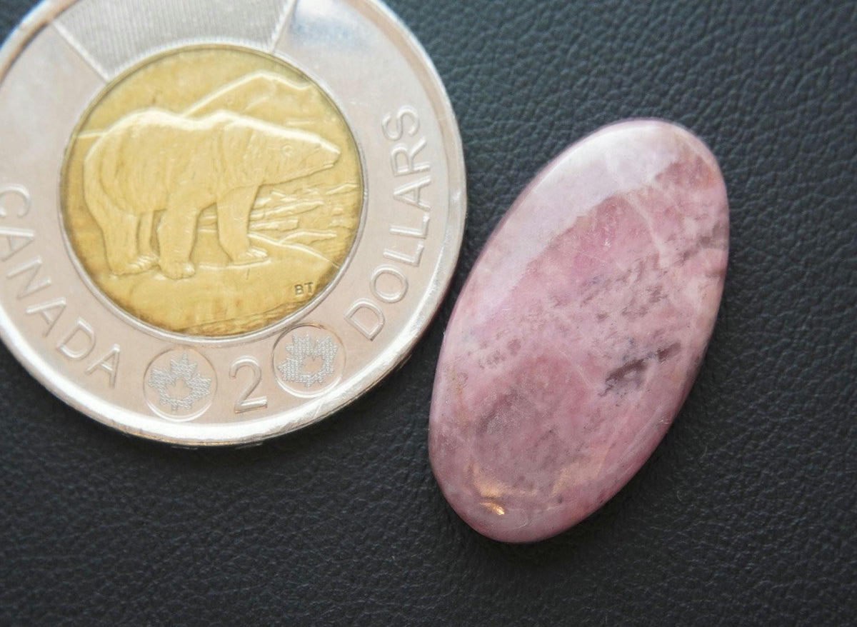 Rhodonite Cabochon, 24 x 14 mm, Handmade Oval, from British Columbia, Canada