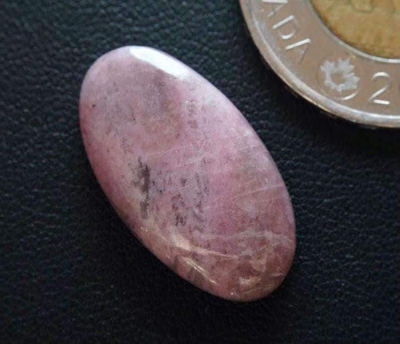 Rhodonite Cabochon, 24 x 14 mm, Handmade Oval, from British Columbia, Canada