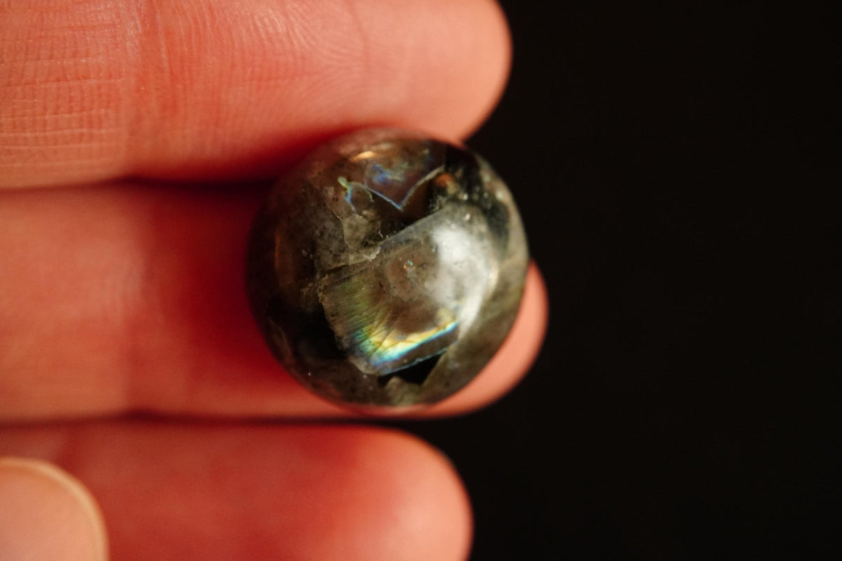 Labradorite Cabochon, 17 x 8 mm, Handmade Round, from Newfoundland and Labrador, Canada