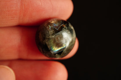Labradorite Cabochon, 17 x 8 mm, Handmade Round, from Newfoundland and Labrador, Canada
