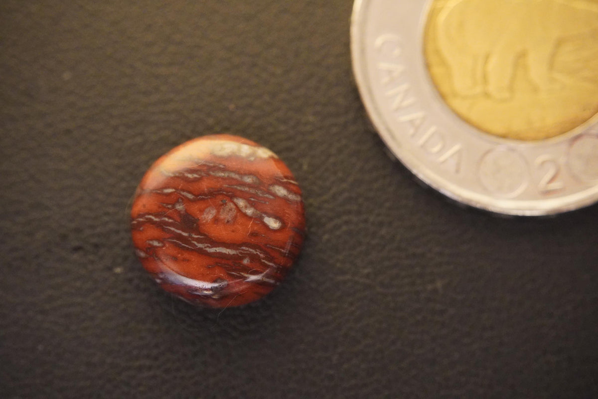 Jasper Cabochon, 14 x 5 mm, Handmade Round, from Newfoundland and Labrador, Canada