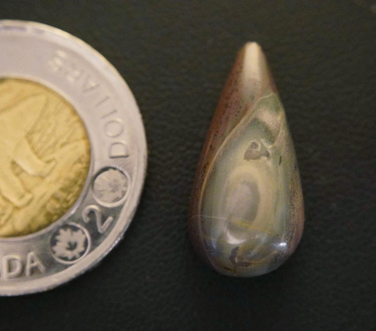 Orbicular Jasper Cabochon, 24 x 12 mm, Handmade Pear, from Newfoundland and Labrador, Canada