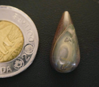 Orbicular Jasper Cabochon, 24 x 12 mm, Handmade Pear, from Newfoundland and Labrador, Canada