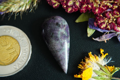 Corundum-Sapphire Cabochon, 33 x 16 mm, Handmade Pear, from Newfoundland and Labrador, Canada