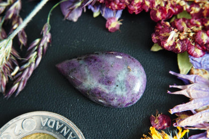 Corundum-Sapphire Cabochon, 32 x 22 mm, Handmade Pear, from Newfoundland and Labrador, Canada
