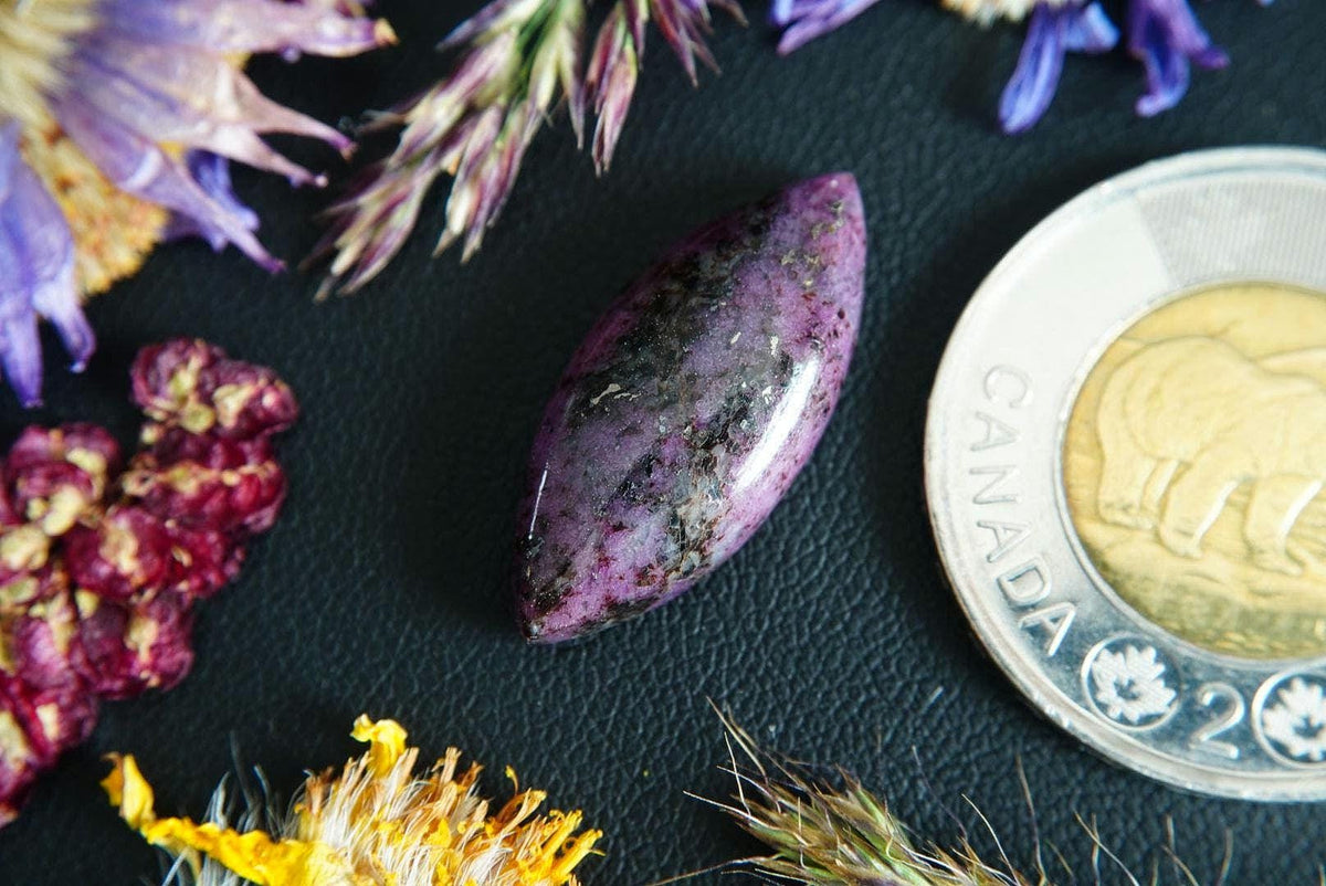 Corundum-Sapphire Cabochon, 25 x 11 mm, Handmade Marquise, from Newfoundland and Labrador, Canada