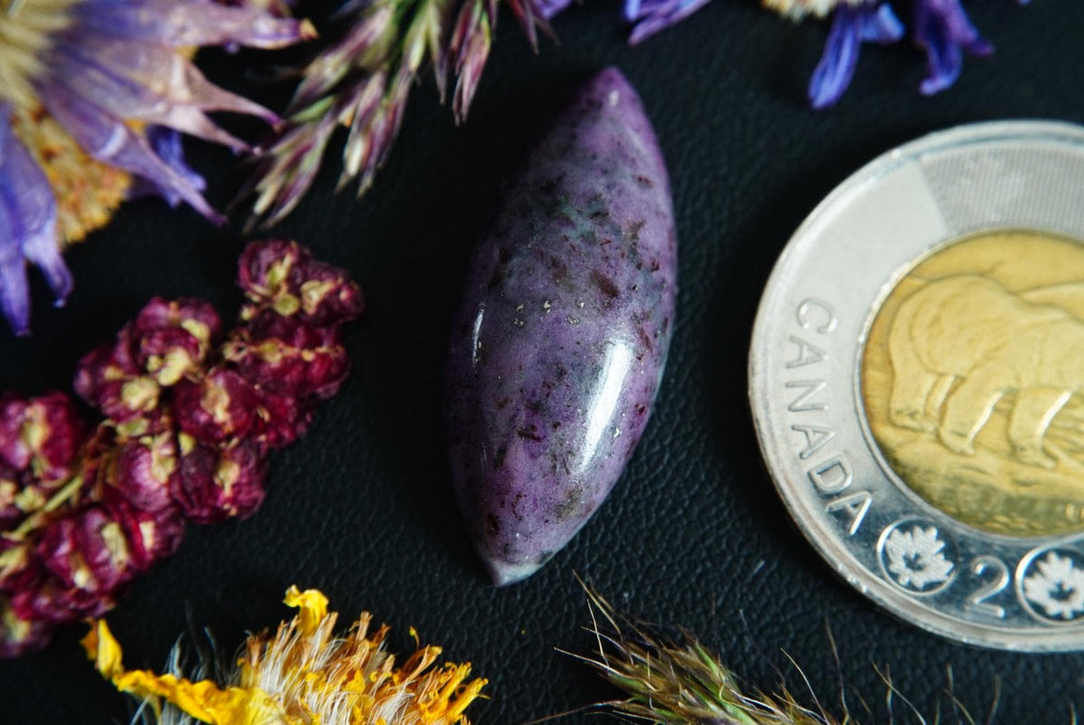 Corundum-Sapphire Cabochon, 29 x 12 mm, Handmade Marquise, from Newfoundland and Labrador, Canada