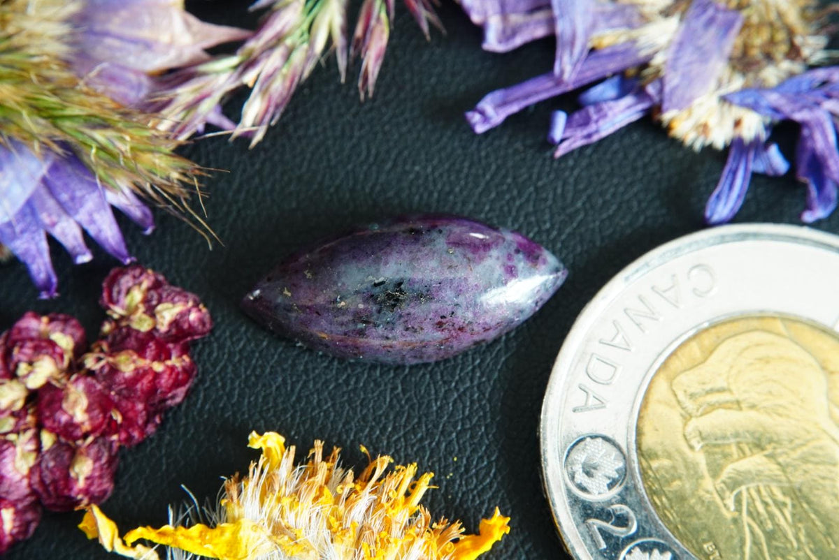Corundum-Sapphire Cabochon, 21 x 10 mm, Handmade Marquise, from Newfoundland and Labrador, Canada