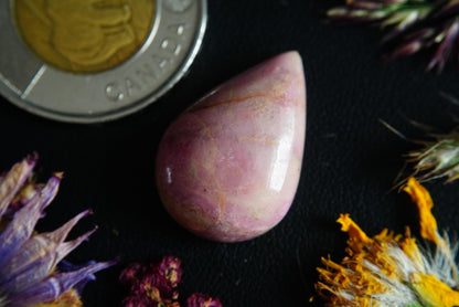 Rhodonite Cabochon, 24 x 16 mm, Handmade Pear, from British Columbia, Canada