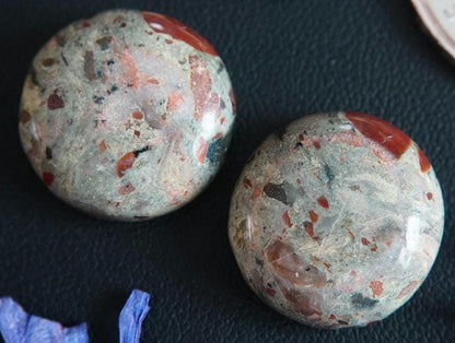 Jasper Breccia Cabochons, 17 x 7 mm, Handmade Round Pair, from Newfoundland Labrador, Canada