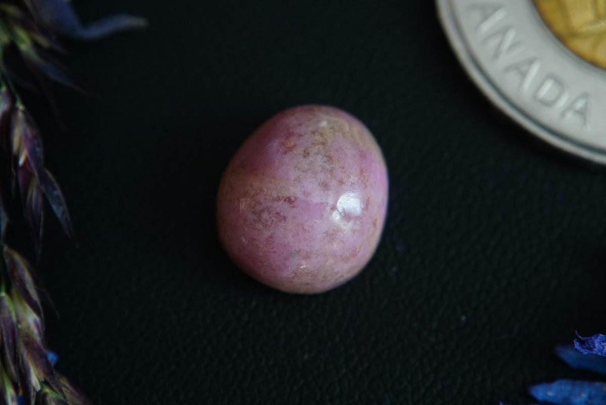 Rhodonite Cabochon, 12 x 11 mm, Handmade Oval, from British Columbia, Canada