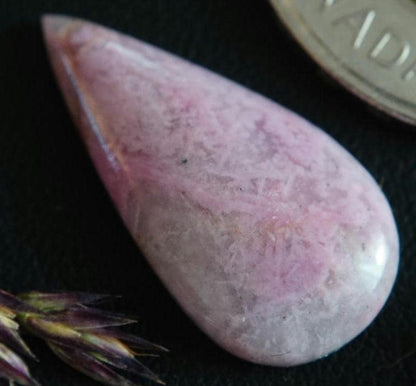 Rhodonite Cabochon, 24 x 12 mm, Handmade Pear, from British Columbia, Canada