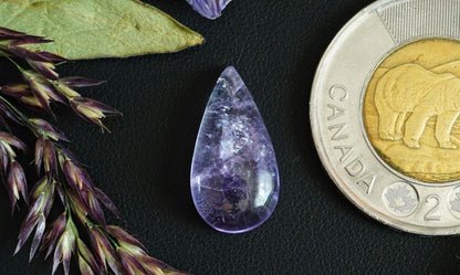 Amethyst Cabochon, 19 x 10 mm, Handmade Pear, from Newfoundland and Labrador, Canada