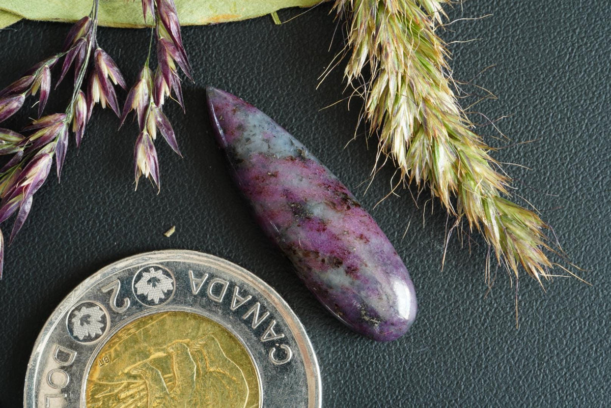 Corundum-Sapphire Cabochon, 30 x 9 mm, Handmade Pear, from Newfoundland and Labrador, Canada